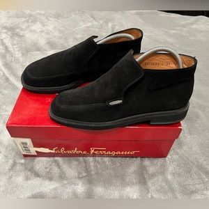 Salvatore Ferragamo Black Suede Slip-On Chukka Boots
